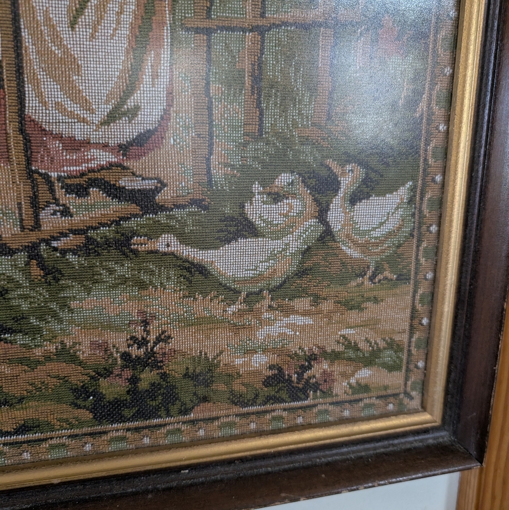 Beautifully Framed Tapestry French Or Victorian Style Antique Vintage Farmhouse - Picture 4 of 17